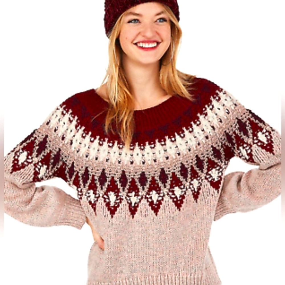 Express Sweater in Burgundy and Cream